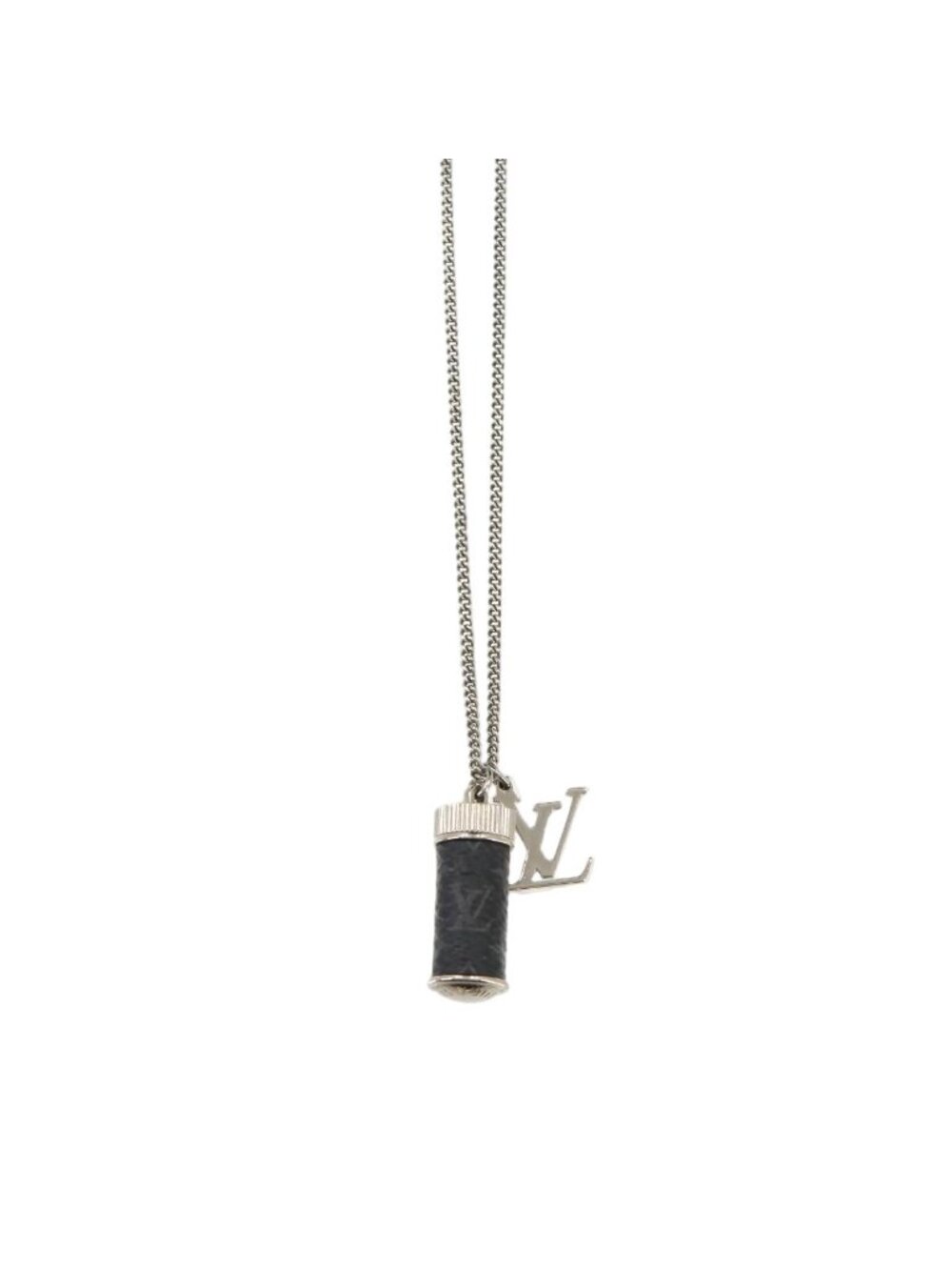 Louis Vuitton Monogram Eclipse Collier Charm Necklace Black Gray Silver Charms
